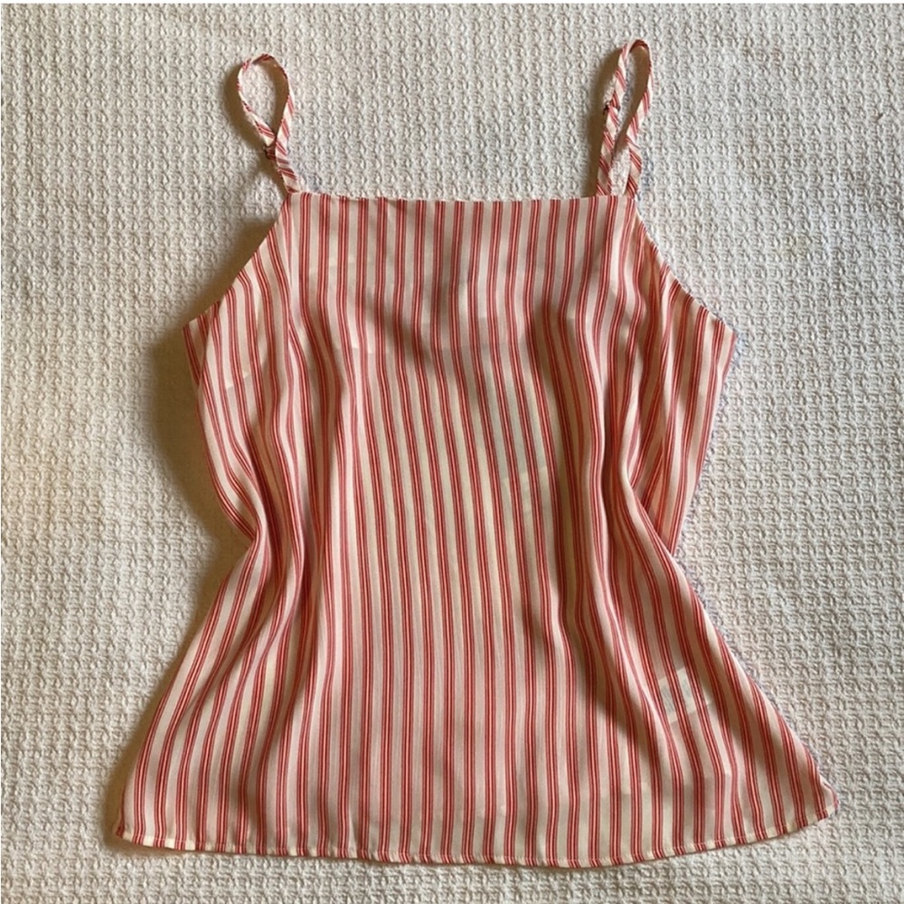 Popsugar Strappy Striped Cream and Red Orange Tanktop, Size Medium